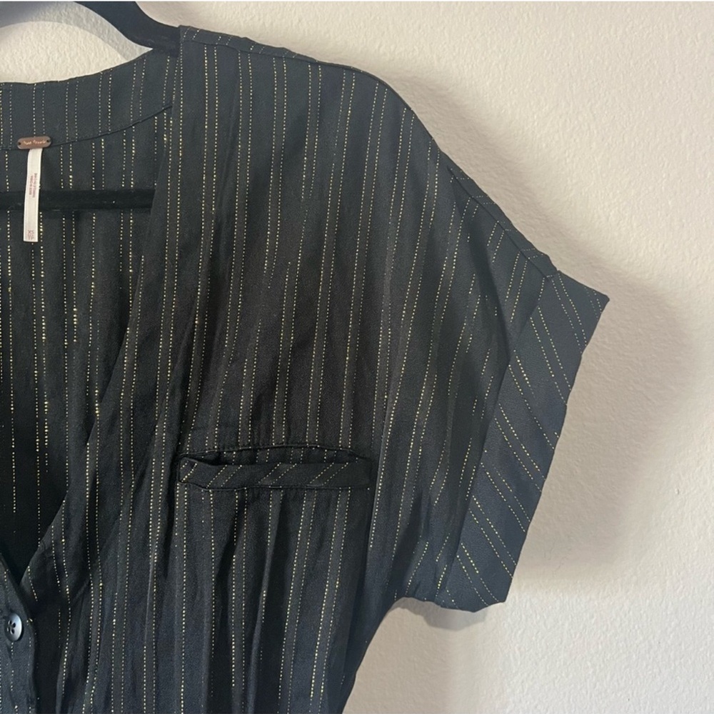 Free People Black Lurex Gold Pinstripe Jumpsuit - Picture 13 of 15